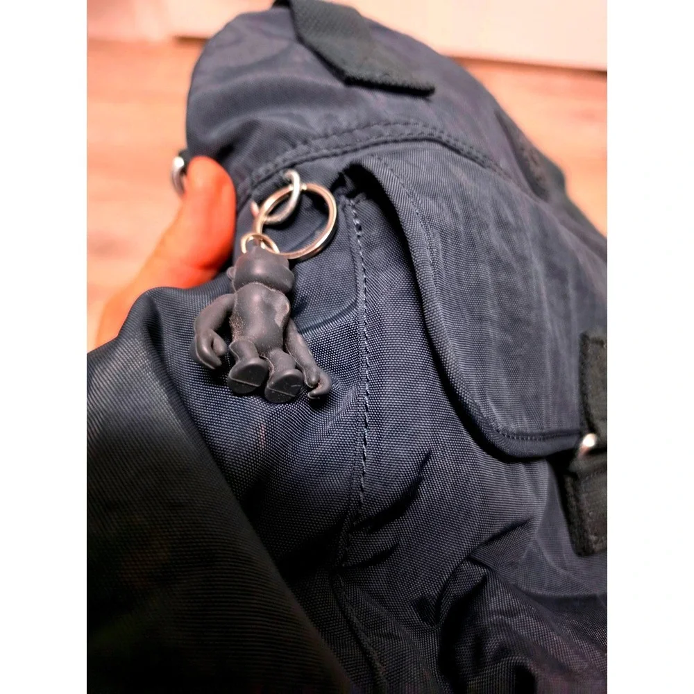 Kipling Defea Navy Blue Crinkle Nylon Handbag Satchel Monkey Keychain Messenger